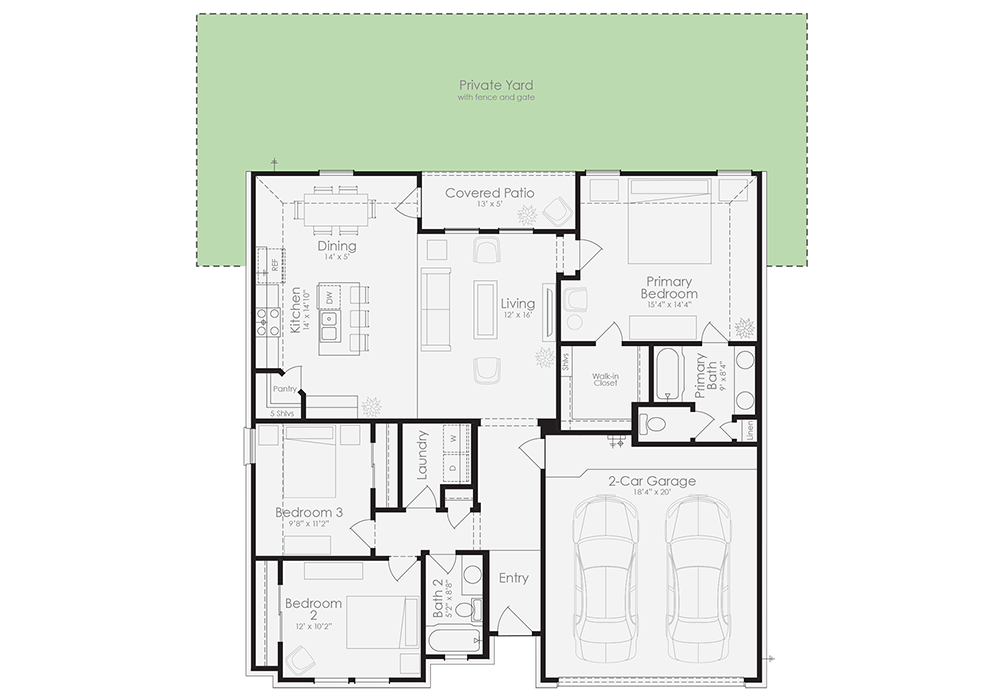 cottage style homes for sale - The Yaupon Floorplan Image